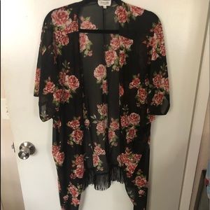Sheer black floral kimono top